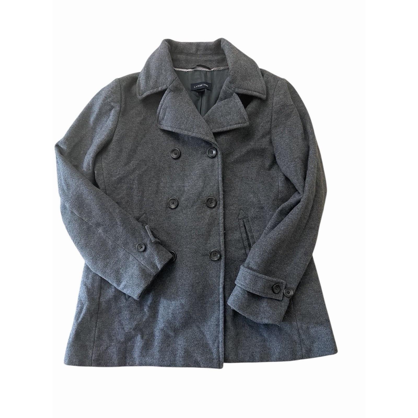 Lands’ End Women’s Wool Blend Pea Coat Size 8 Gray Double Breasted Jacket